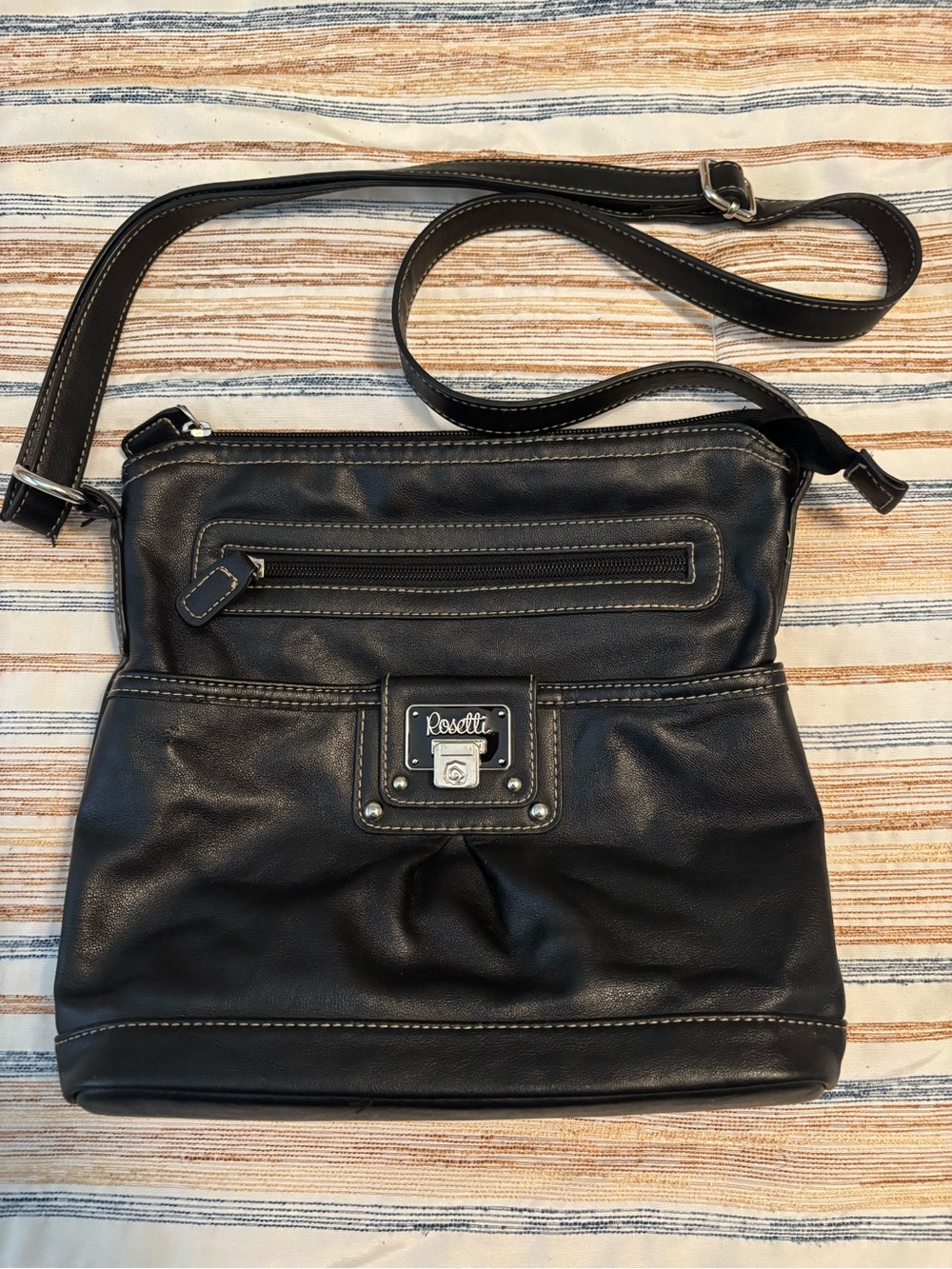 Rosetti Black Faux-Leather Crossbody Messenger Bag Purse